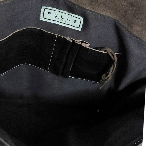 New Pelle Studio Unisex Large Premium Brown Leather Messanger/Laptop Bag w/Strap - Picture 4 of 11